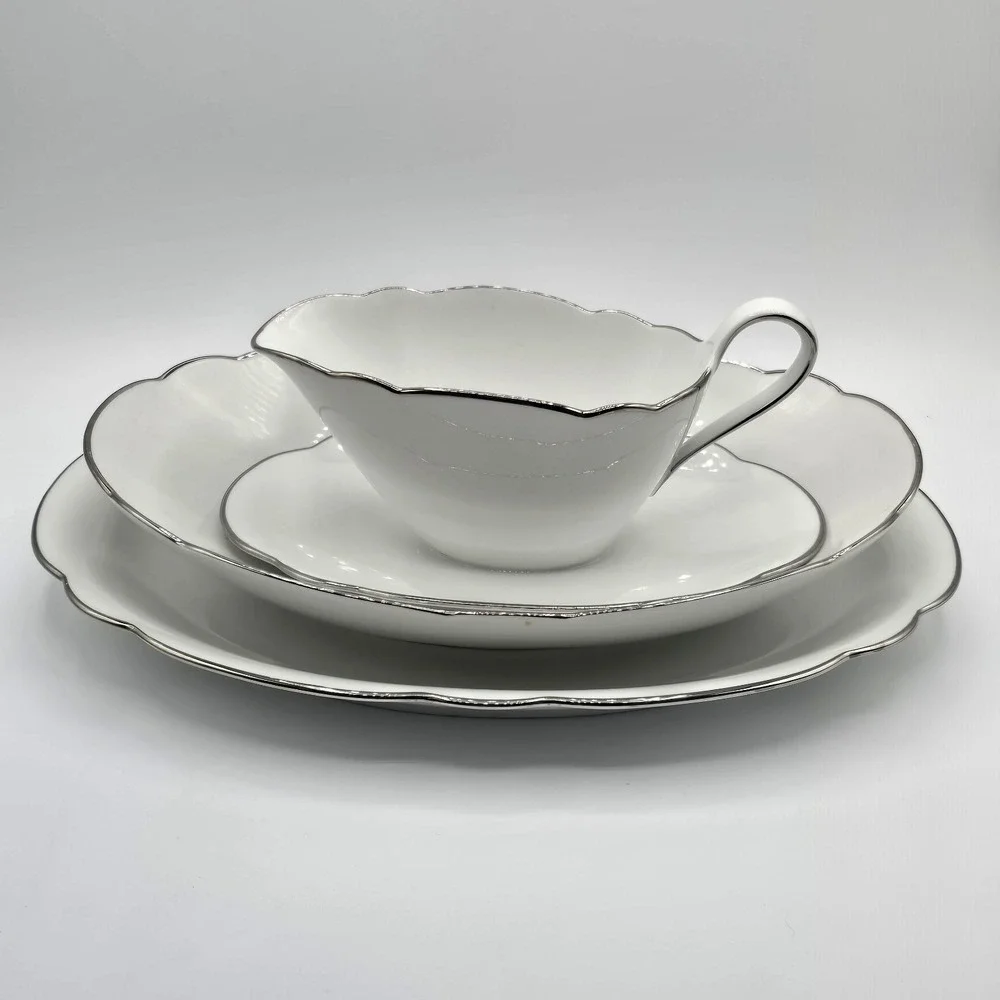 3pc Vtg Seltmann Weiden & Bavaria Inka Western Germany Silver Trim Gravy Boat